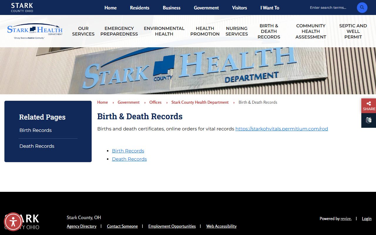 Canton Death Index - Stark County Health Department vital statistics page