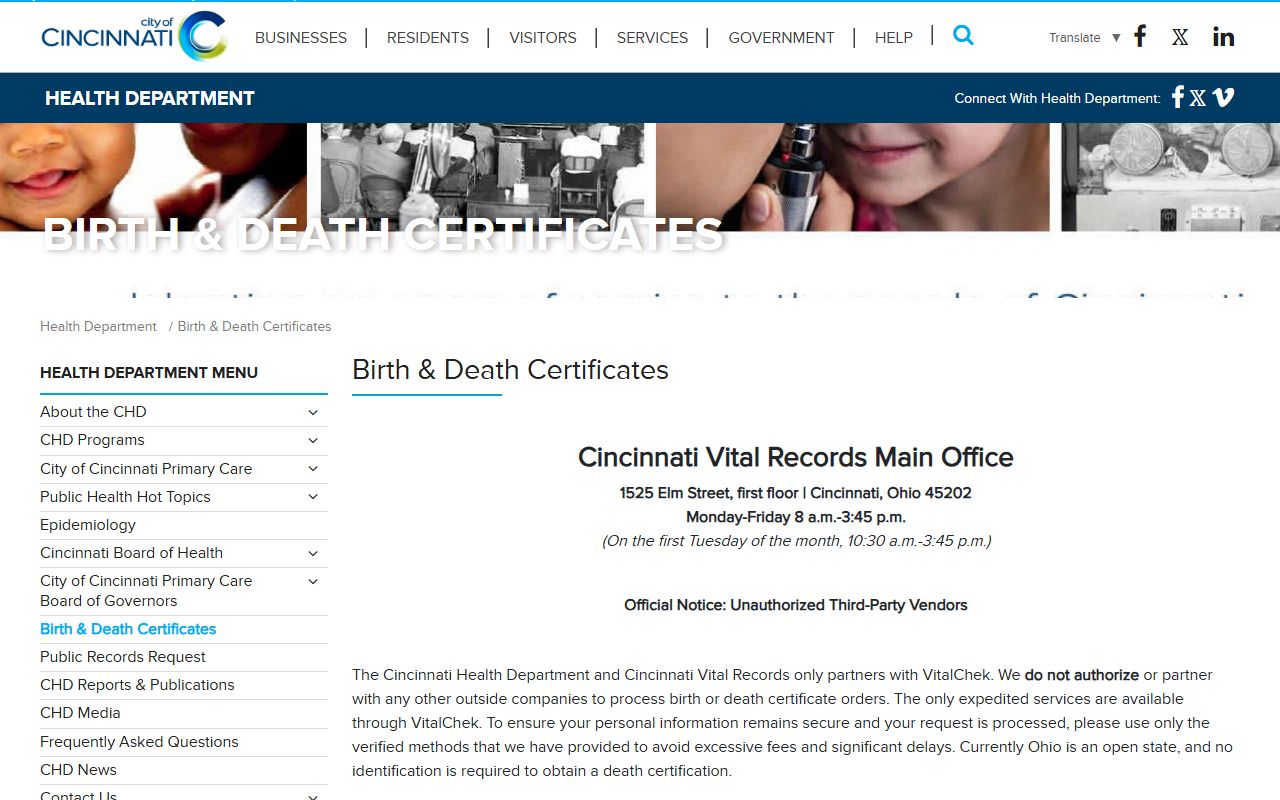 Cincinnati Death Index - Cincinnati Health Department vital records portal