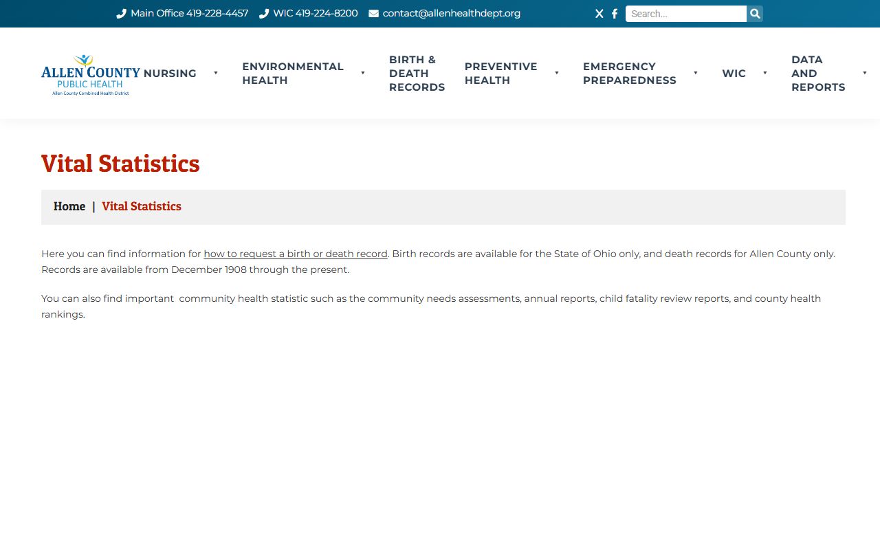 Allen County Death Index - Allen County Public Health Vital Statistics