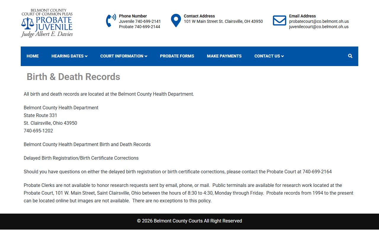 Belmont County Death Index - Belmont County Probate Court Records