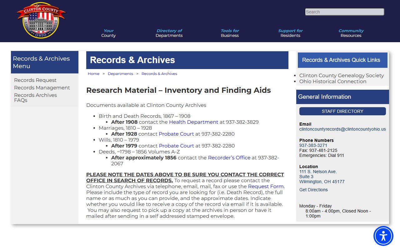 Clinton County Death Index - County Archives Historical Records