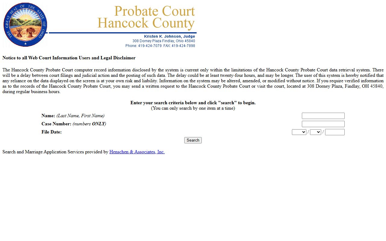 Hancock County Death Index - Probate Court website