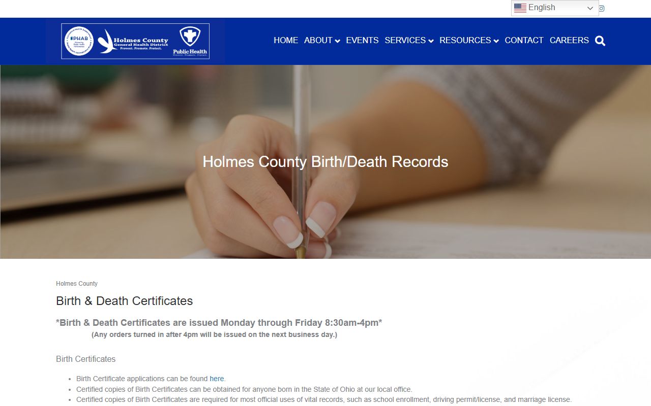 Holmes County Death Index - General Health District certificates page