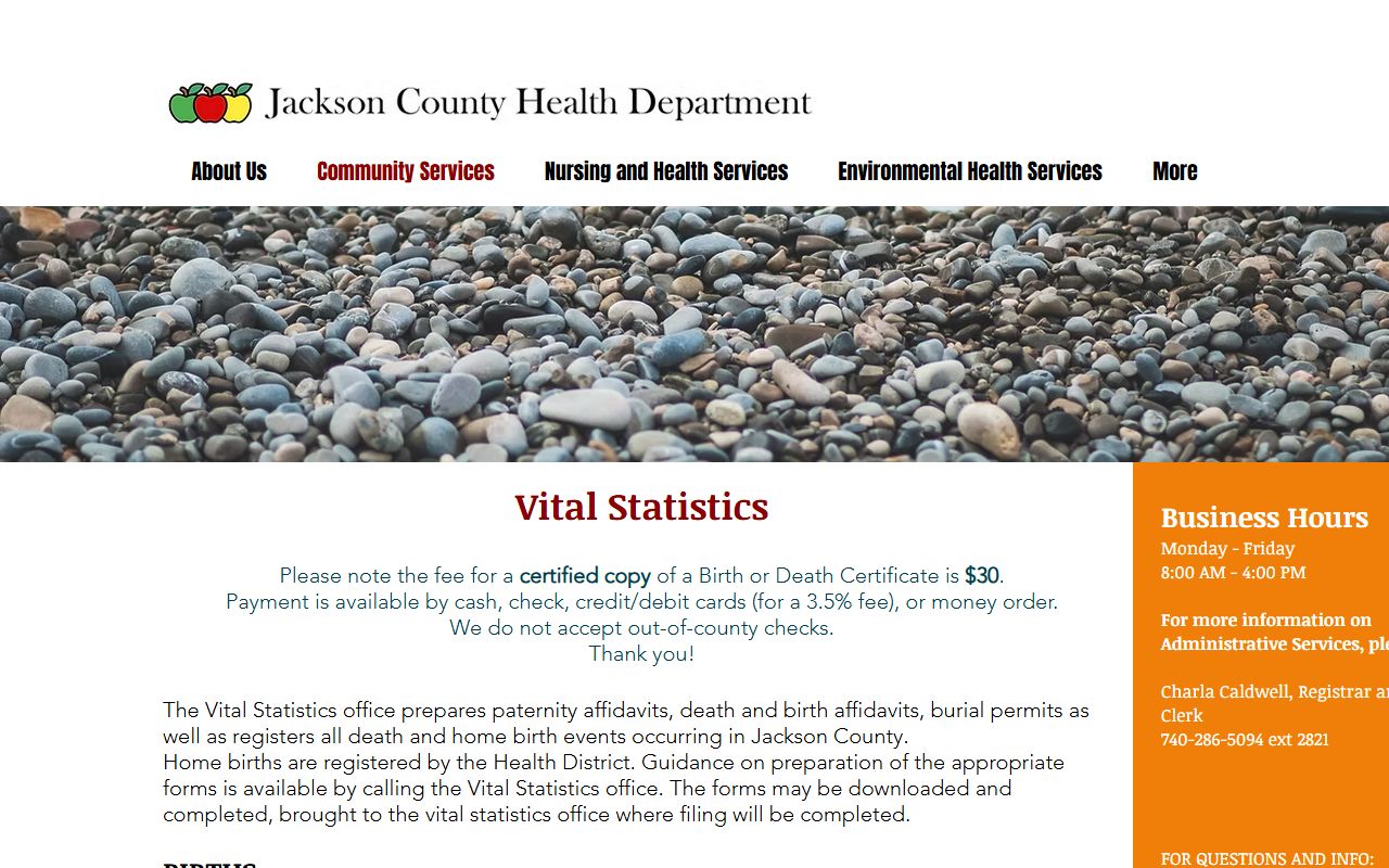 Jackson County Death Index - Health Department vital statistics page