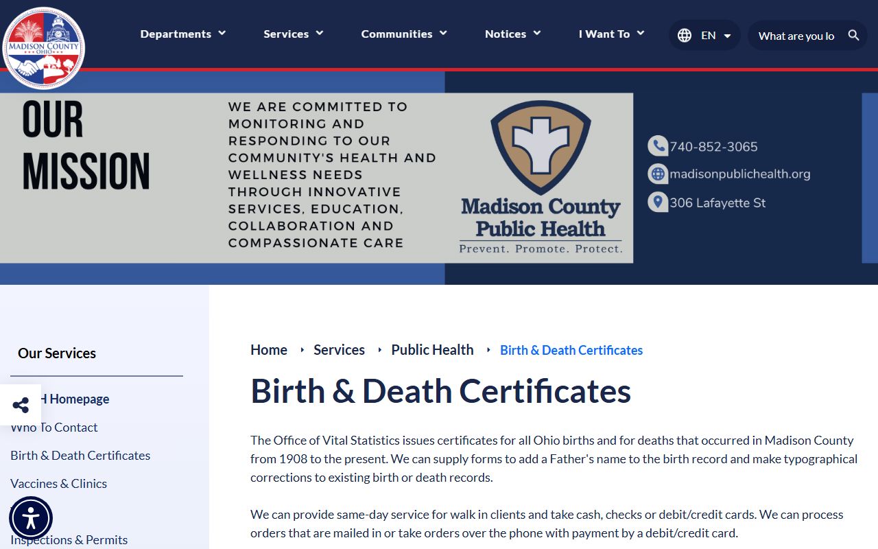 Madison County Death Index - Health Department Vital Statistics