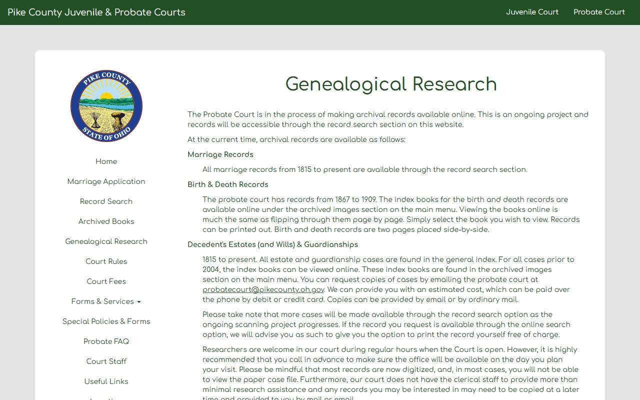 Pike County Death Index - Juvenile Probate Court Online Search