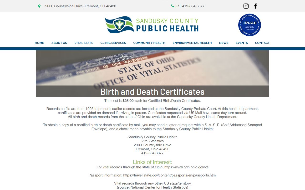 Sandusky County Death Index - Sandusky County Public Health Vital Records