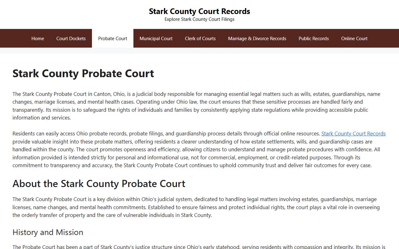 Stark County Death Index - Stark County Probate Court