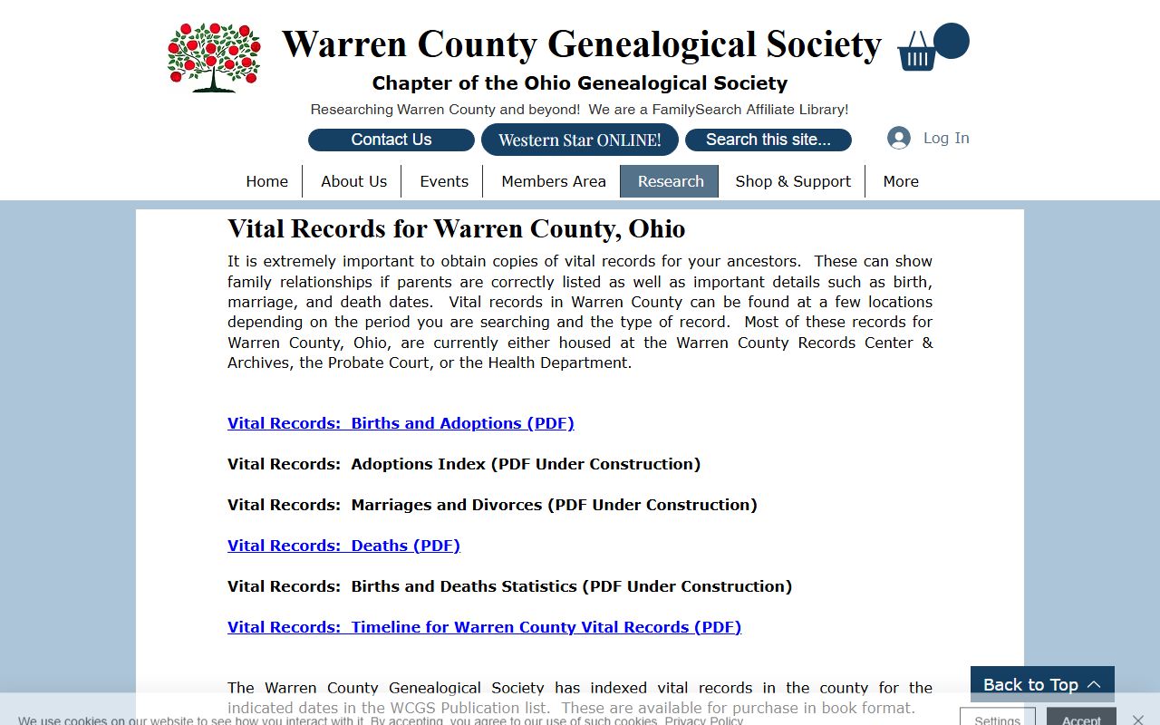 Warren County Death Index - Genealogical Society Vital Records