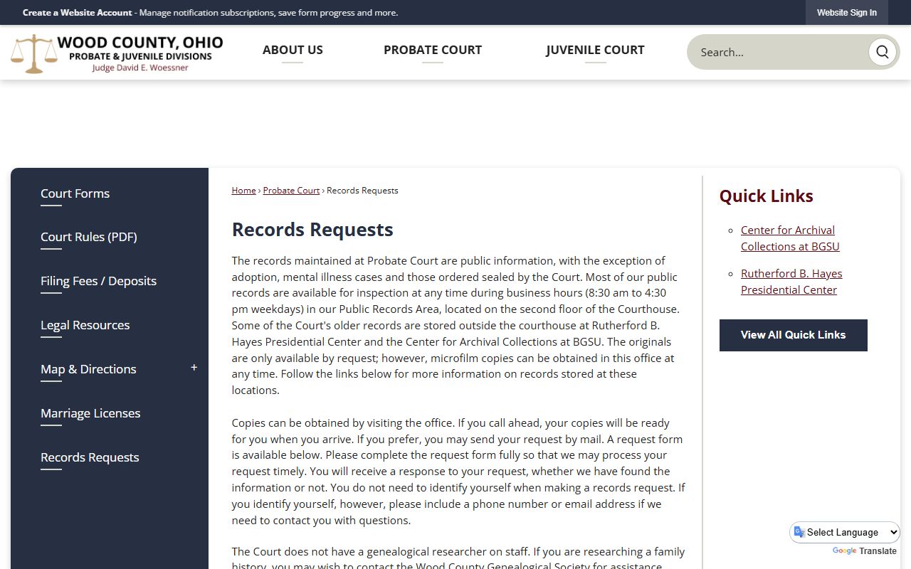 Wood County Death Index - Wood County Probate Court Records
