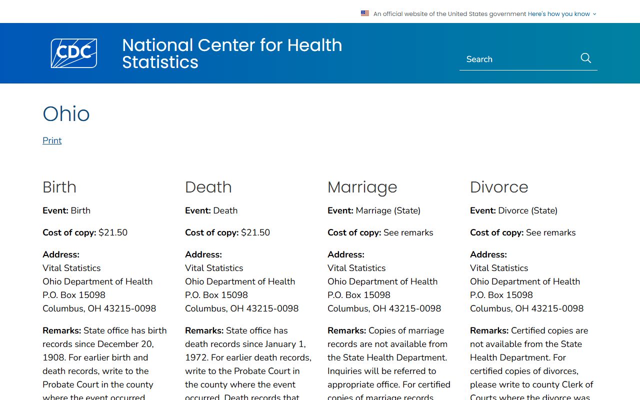 Ohio Death Index - National Center for Health Statistics Ohio